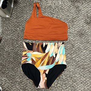 CALIA Women's One Shoulder Longline Bikini & Power Sculpt High Rise Bottom